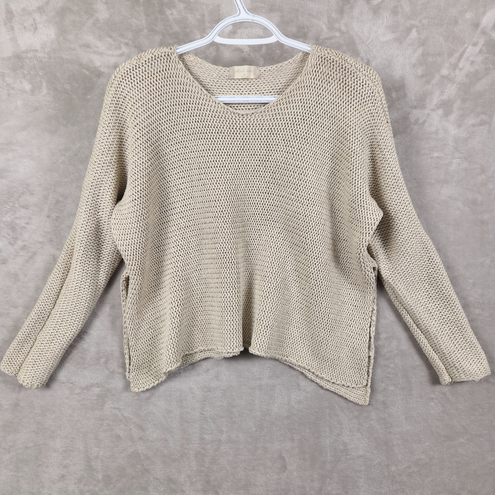 Altar'd State Sweater Beige V-Neck Size M Neutral Minimalist Cotton Blend